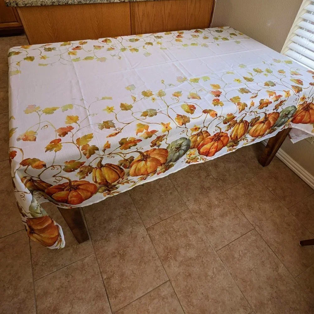 Pumpkin Patch Fall Leaves Rectangle Tablecloth 60